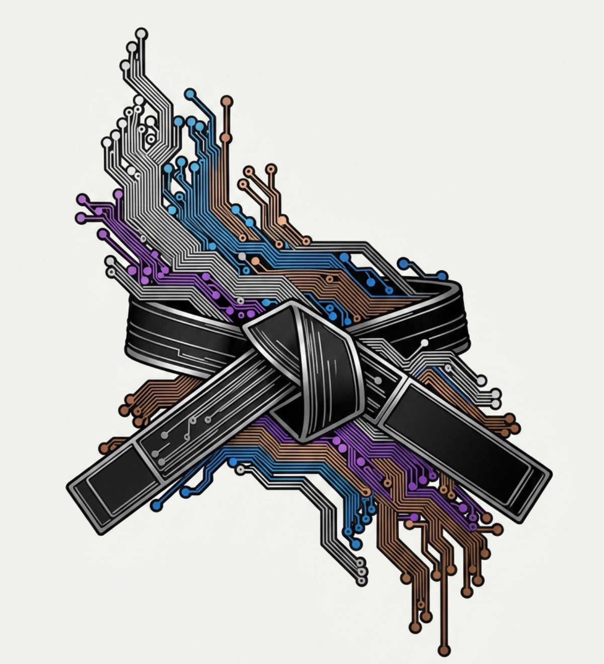 The Circuit BJJ — belt knot logo with circuit board traces